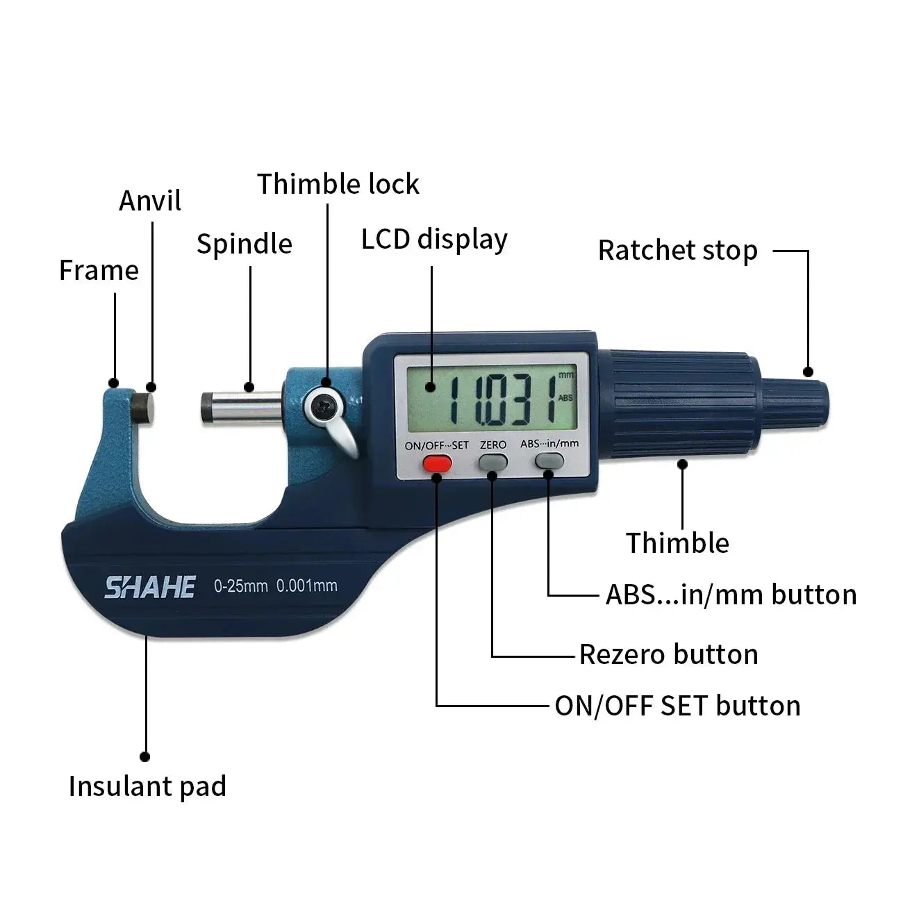 0.001 mm Electronic Outside Micrometer 0-25 mm With Extra Large LCD Screen Digital Micrometer Electronic Digital Caliper Gauge Shahe Official Store  EBOYGIFTS