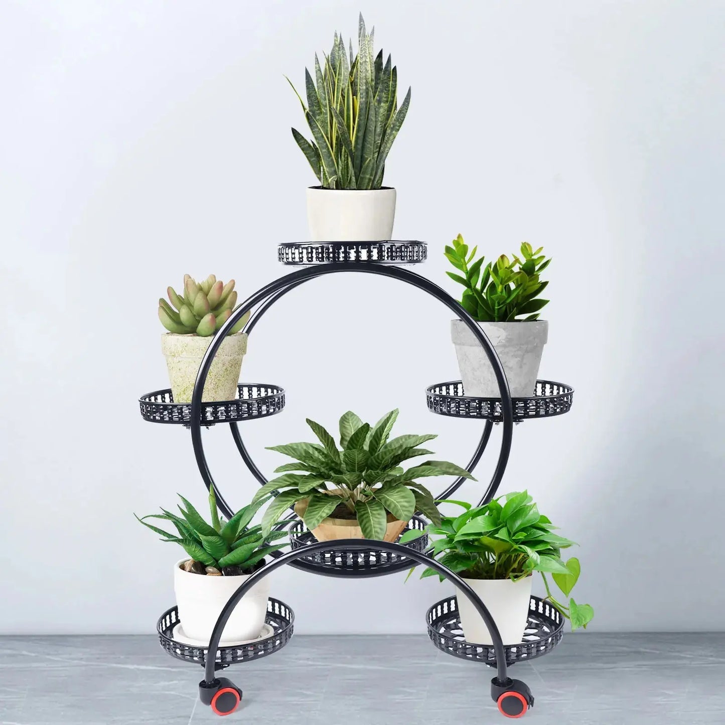 Metal Plant Stands 6 Pots Plants Flower Stand for Patio Garden Living Room Corner Balcony and Bedroom (Black/ White)  