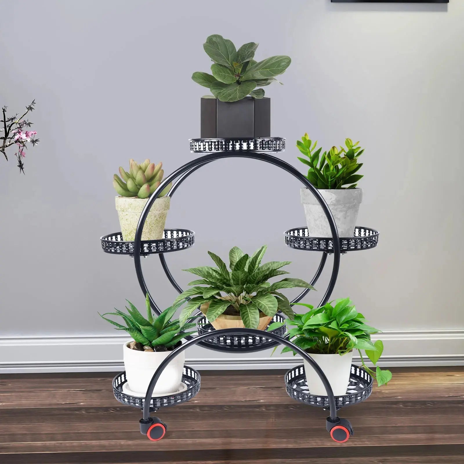 Metal Plant Stands 6 Pots Plants Flower Stand for Patio Garden Living Room Corner Balcony and Bedroom (Black/ White)  