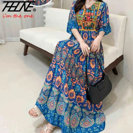 Indian Dress for Women Summer Embroidery Chic Elegant Party Dresses Clothes Vintage Long Maxi Prom Bohemian Beach Robe Vestidos THHONE Official Store