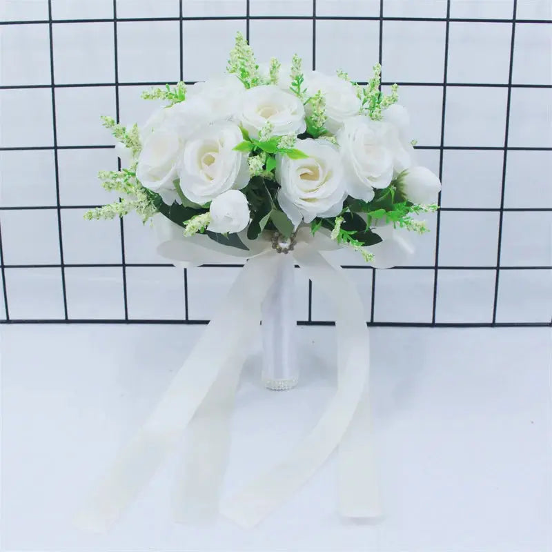 Bridal Bridesmaid Wedding Bouquet White Silk Flowers Roses Handmade  Artificial Bride Mariage Bouquet Wedding Accessories YO CHO Store