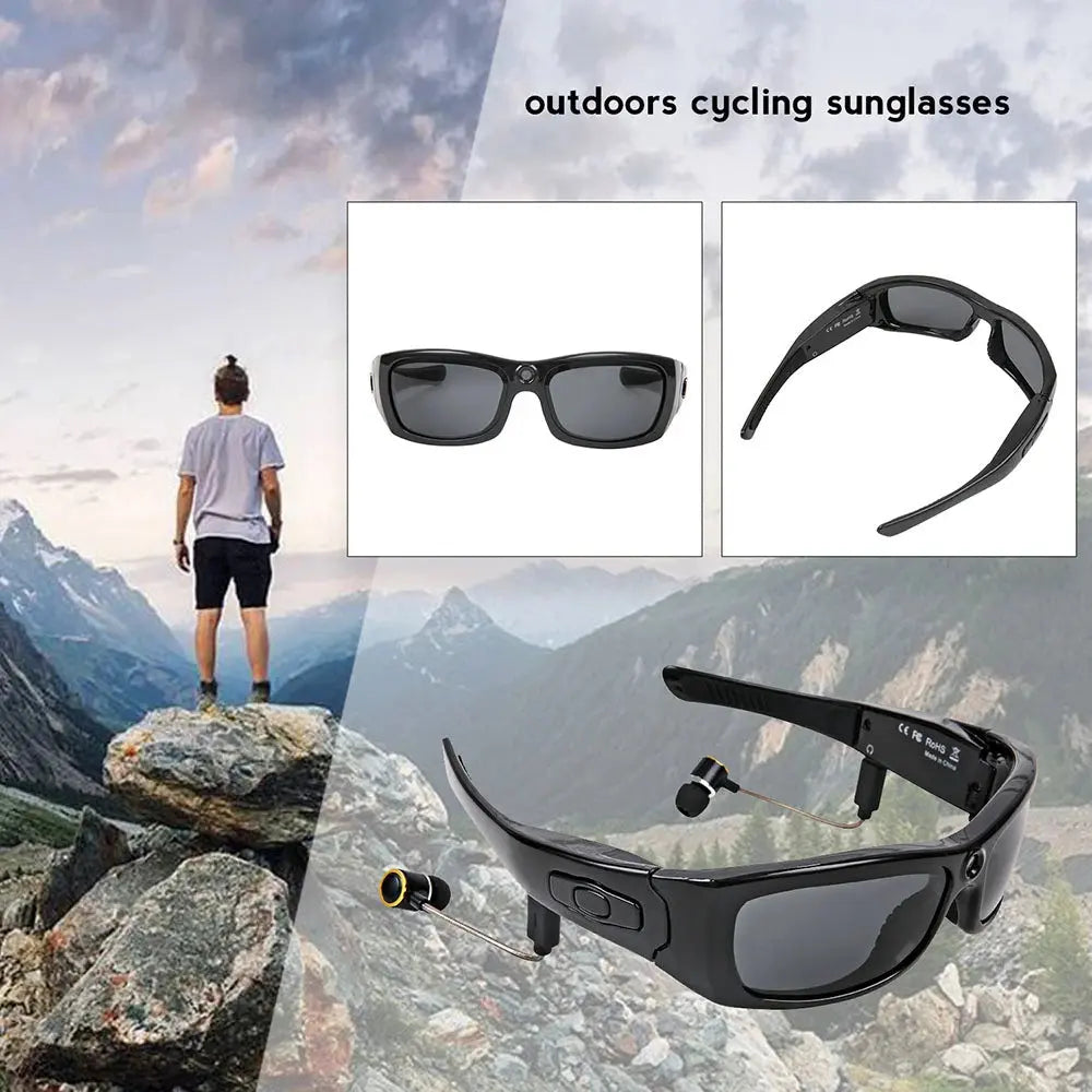 HD 1080P Mini Camcorder Glasses Camera With Bluetooth Headset Polarized Sunglasses Sports Camera Driving Cycling Video Recorder - eboygifts