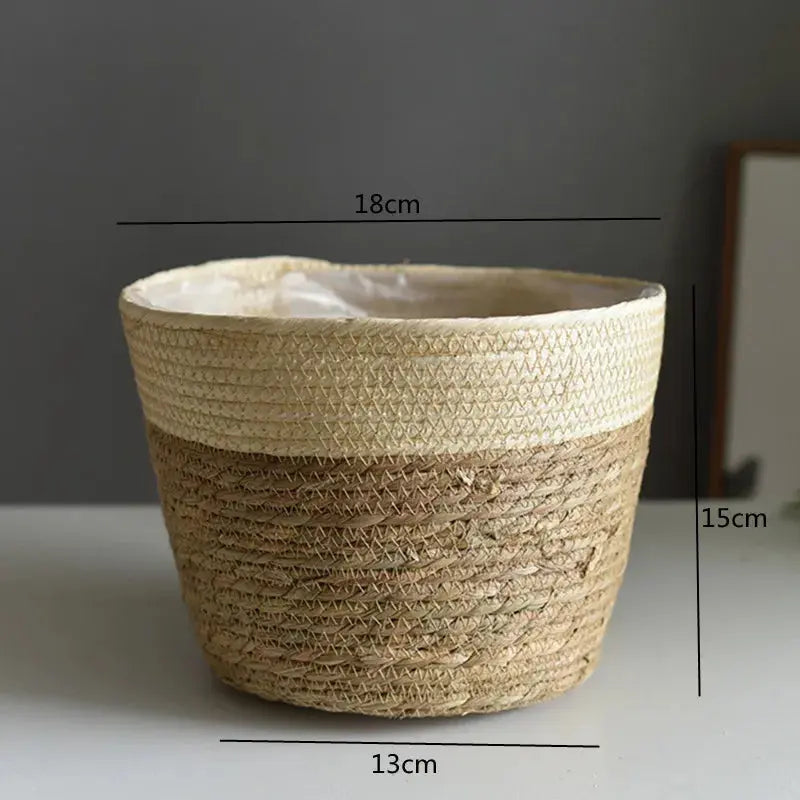 Straw Weaving Flower Plant Pot Basket Grass Planter Basket Indoor Outdoor Flower Pot Cover Plant Containers for Plantable Plants  