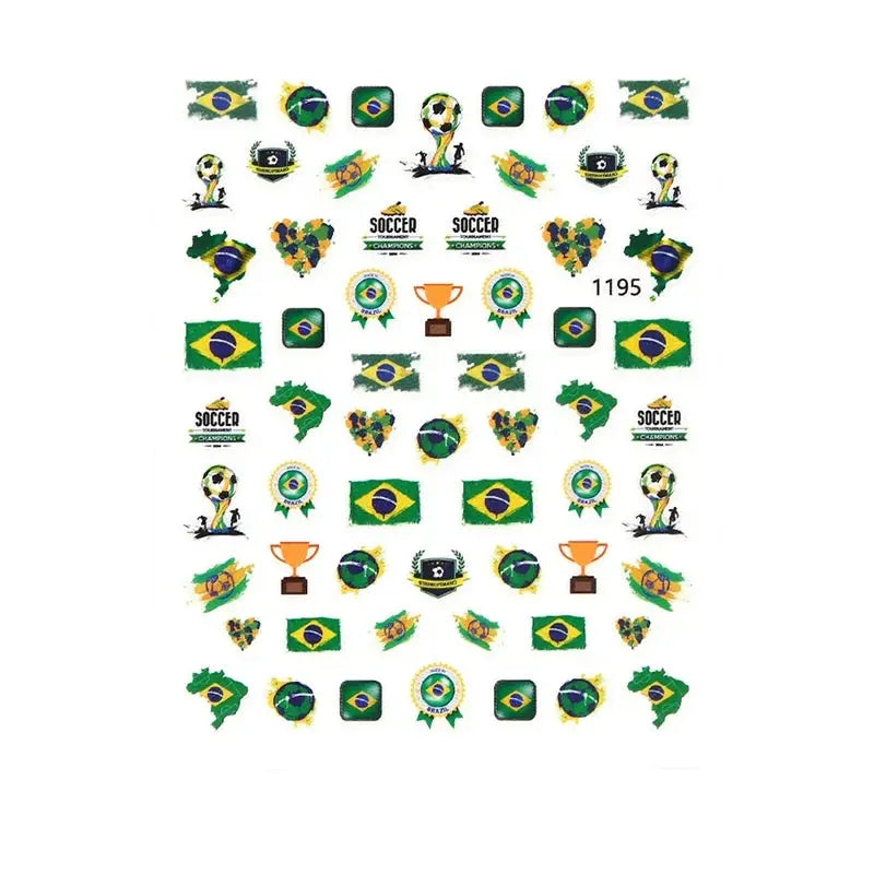 Football Game South America Brazil CHile Peru Argentina Colombia Uruguay Nail Sticker Cheering Design Soccer Fans Nail Flag  