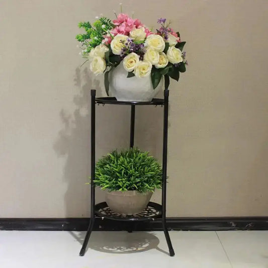 2-Tiered Tall Plant Stand Metal Plant Shelf Supports Rack for Indoor Outdoor Home Decoration Flower Pot Garden Decor  