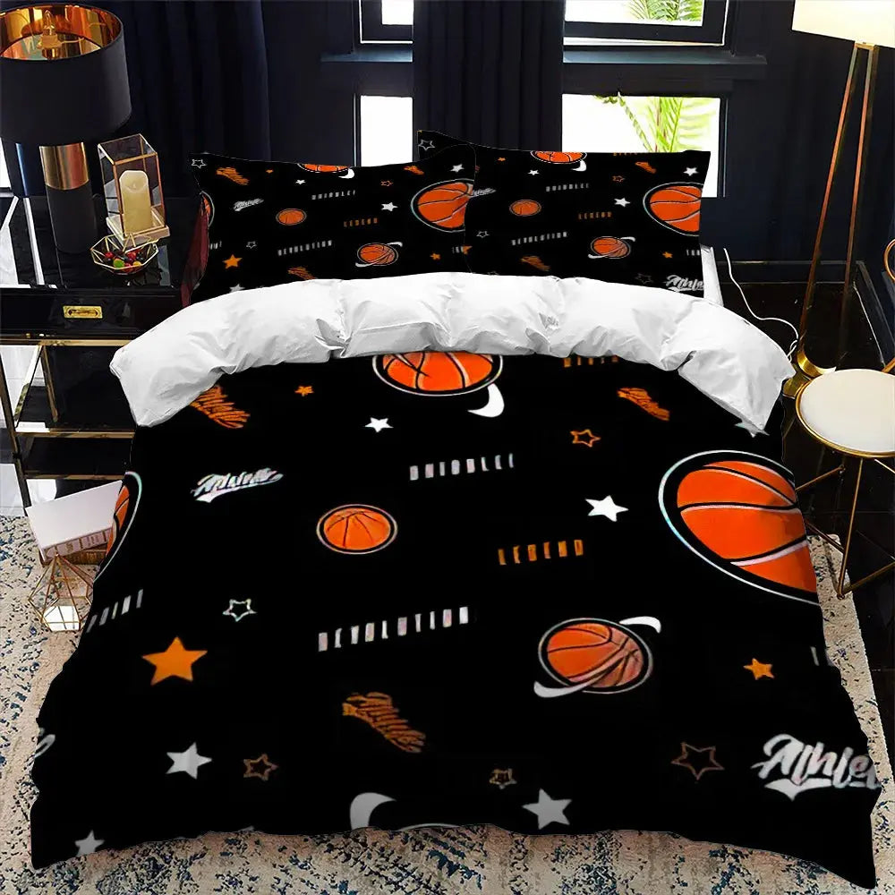 Kids Basketball Duvet Cover Set 3D King Queen Size Cool Sport Theme for Kids Children Teens Ball Gaming Polyester Bedding Set  