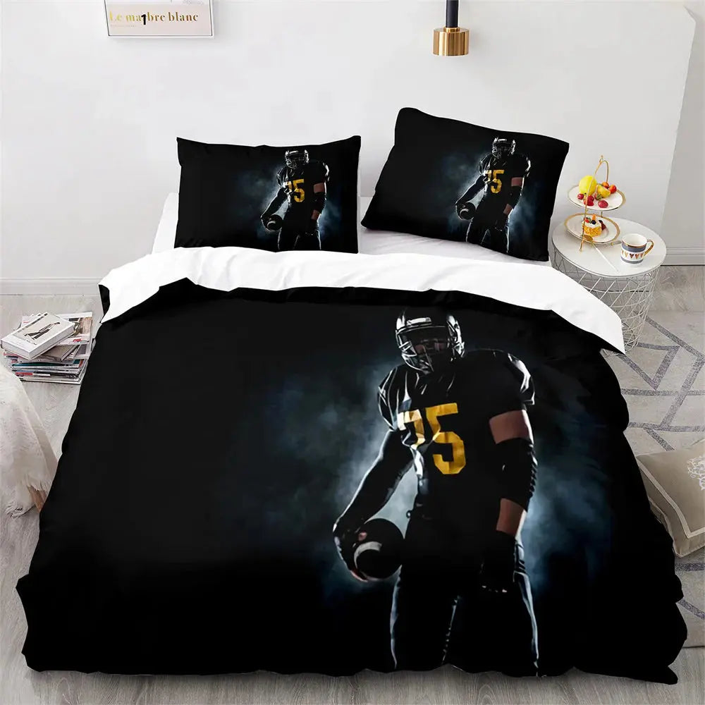 American Football Duvet Cover Set 3D Sports Rugby Player Polyester Comforter Cover for Men Teens Boy Kid Bedding Set King Queen  