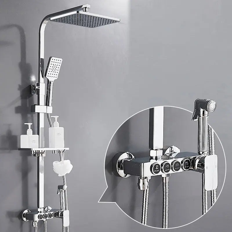 Hot and Cold Digital Shower Set Faucet Bathroom Shower System Black Gold Shower Faucet Square Shower Head  Bath Shower System  