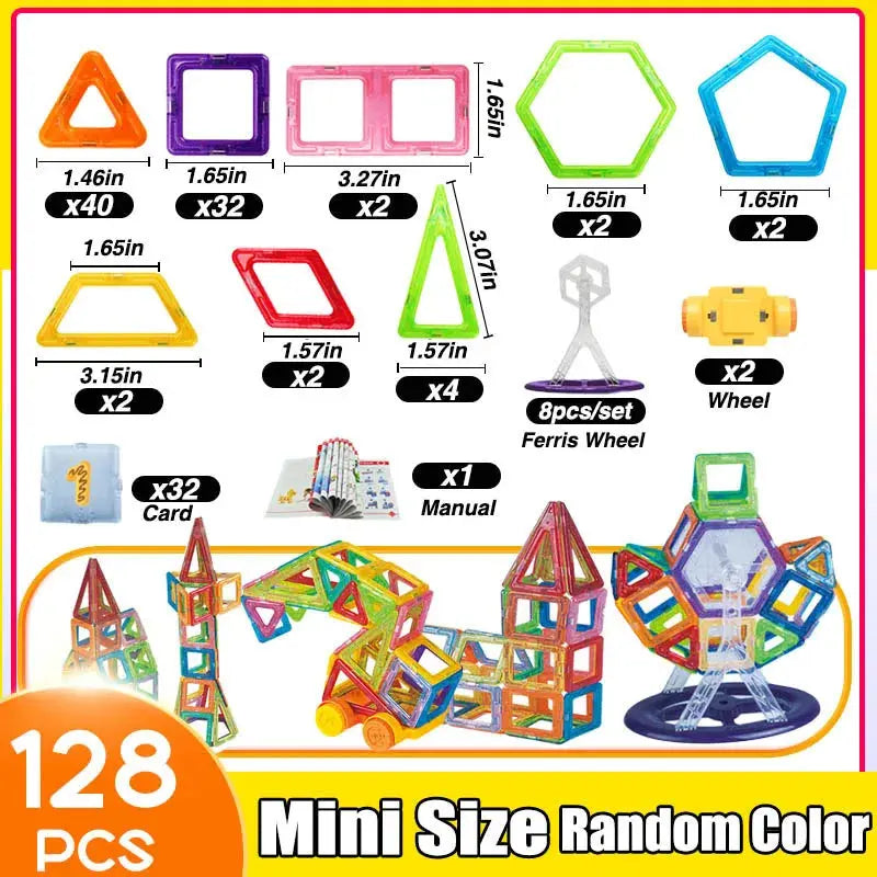 64-184Pcs Kids Magnetic Building Blocks Mini Size Magnet Toys for Boys Construction Set STEM Toy for Children Girls  