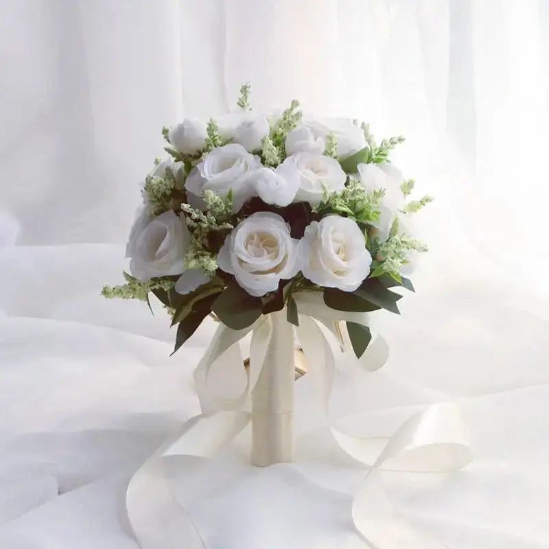 Bridal Bridesmaid Wedding Bouquet White Silk Flowers Roses Handmade  Artificial Bride Mariage Bouquet Wedding Accessories YO CHO Store