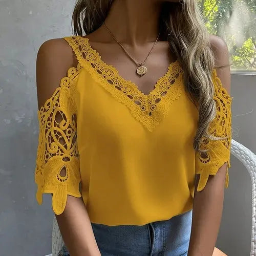 Off Shoulder Lace Blouse - EBOYGIFTS LLC women Attire  Off Shoulder Lace Blouse