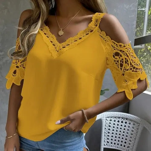 Off Shoulder Lace Blouse - EBOYGIFTS LLC women Attire  Off Shoulder Lace Blouse