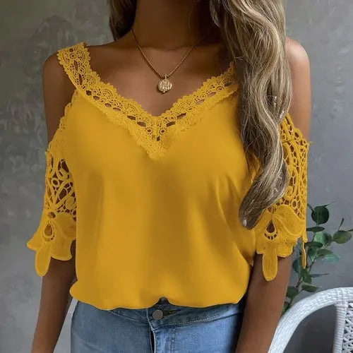 Off Shoulder Lace Blouse - EBOYGIFTS LLC women Attire  Off Shoulder Lace Blouse