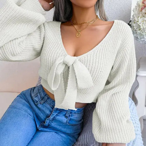 Bow Knit Pullovers Sweater  