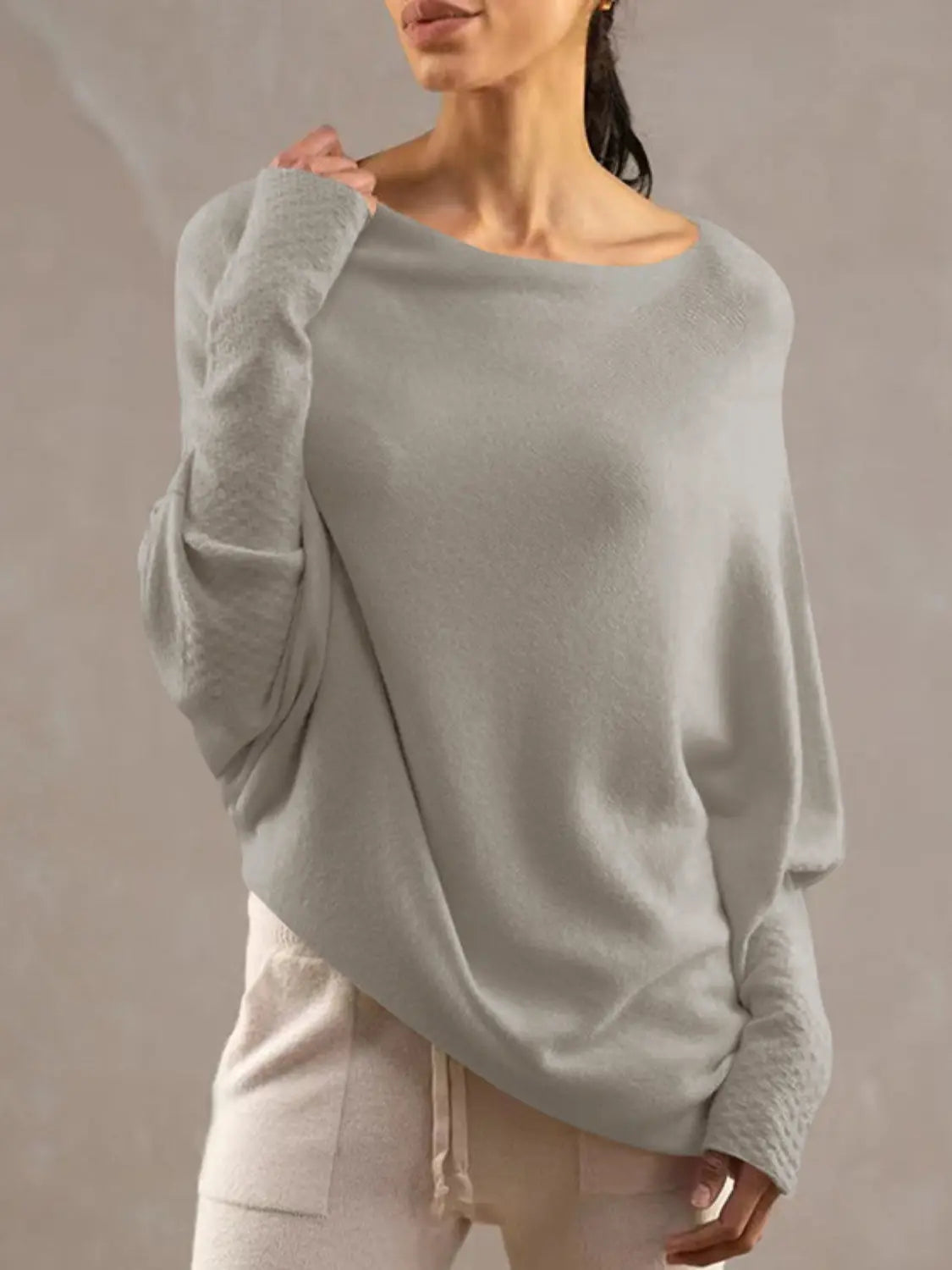 Full Size Boat Neck Batwing Sleeve Knit Top  