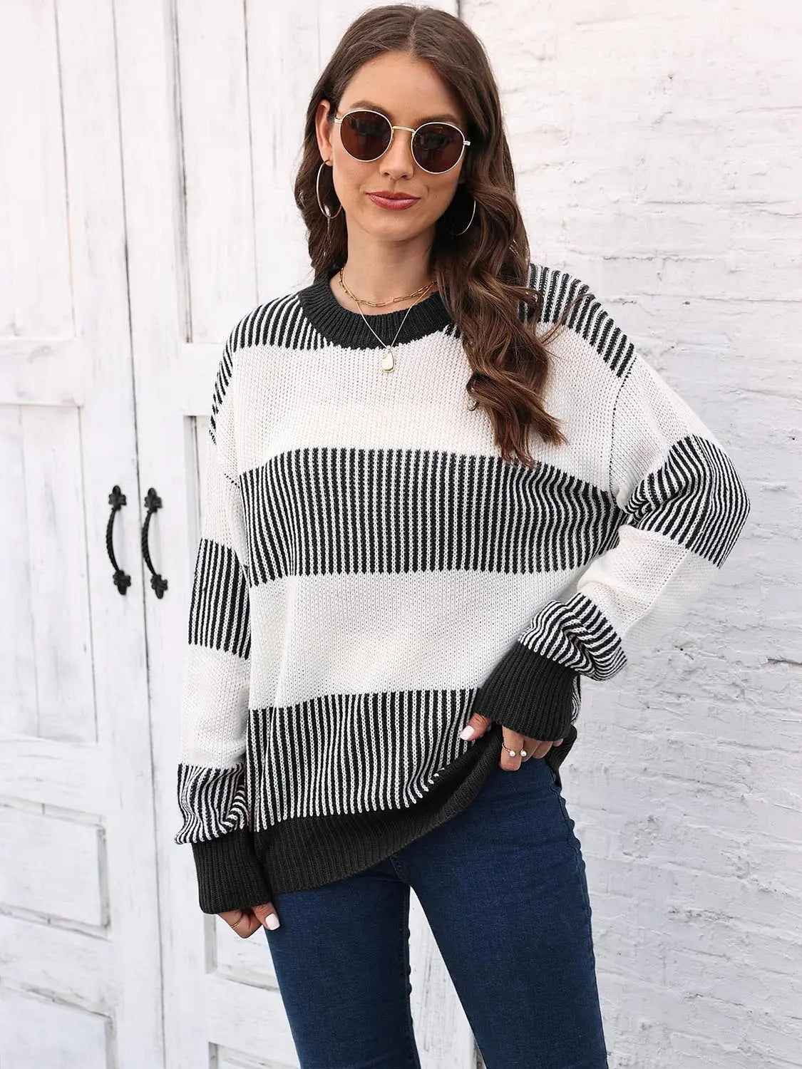 Full Size Round Neck Drop Shoulder Sweater  