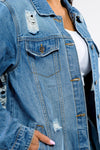 American Bazi Full Size Button Up Distressed Denim Jacket  