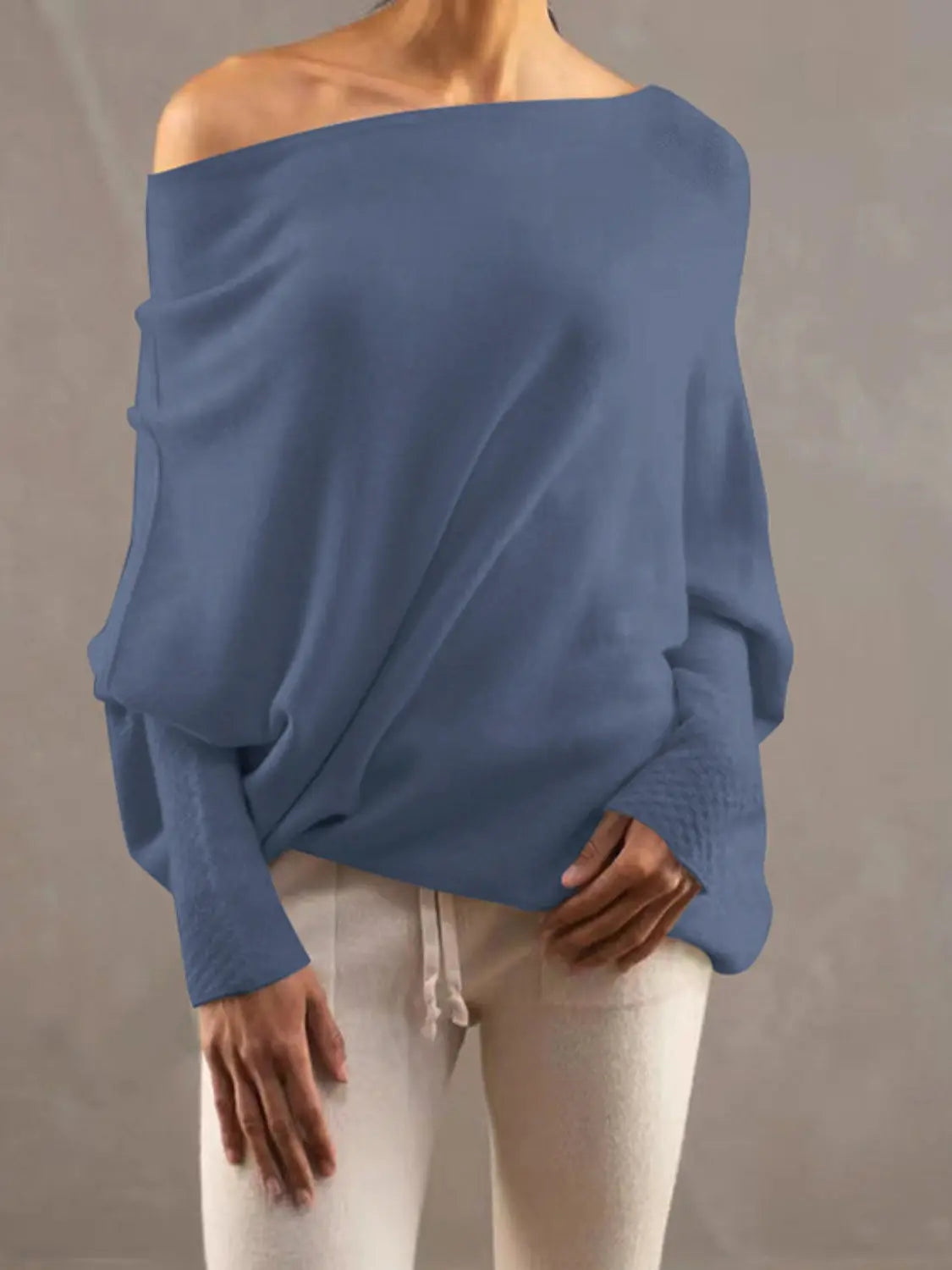 Full Size Boat Neck Batwing Sleeve Knit Top  