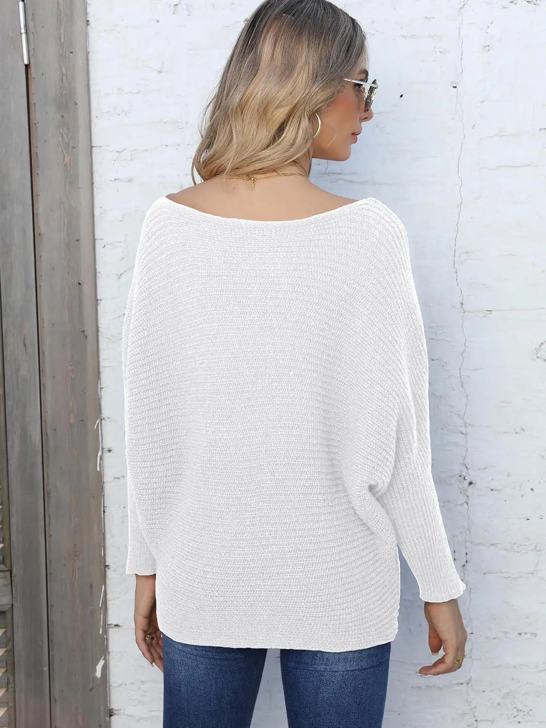 Full Size Horizontal Ribbing Dolman Sleeve Sweater  