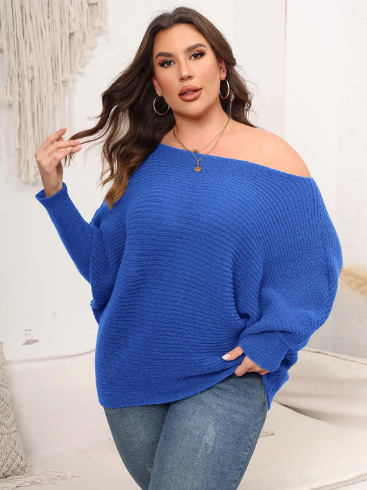 Full Size Boat Neck Batwing Sleeve Sweater  