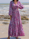 Printed Tie Neck Balloon Sleeve Maxi Dress  