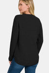 Zenana Ful Size Round Neck Long Sleeve Curved Hem Sweater  