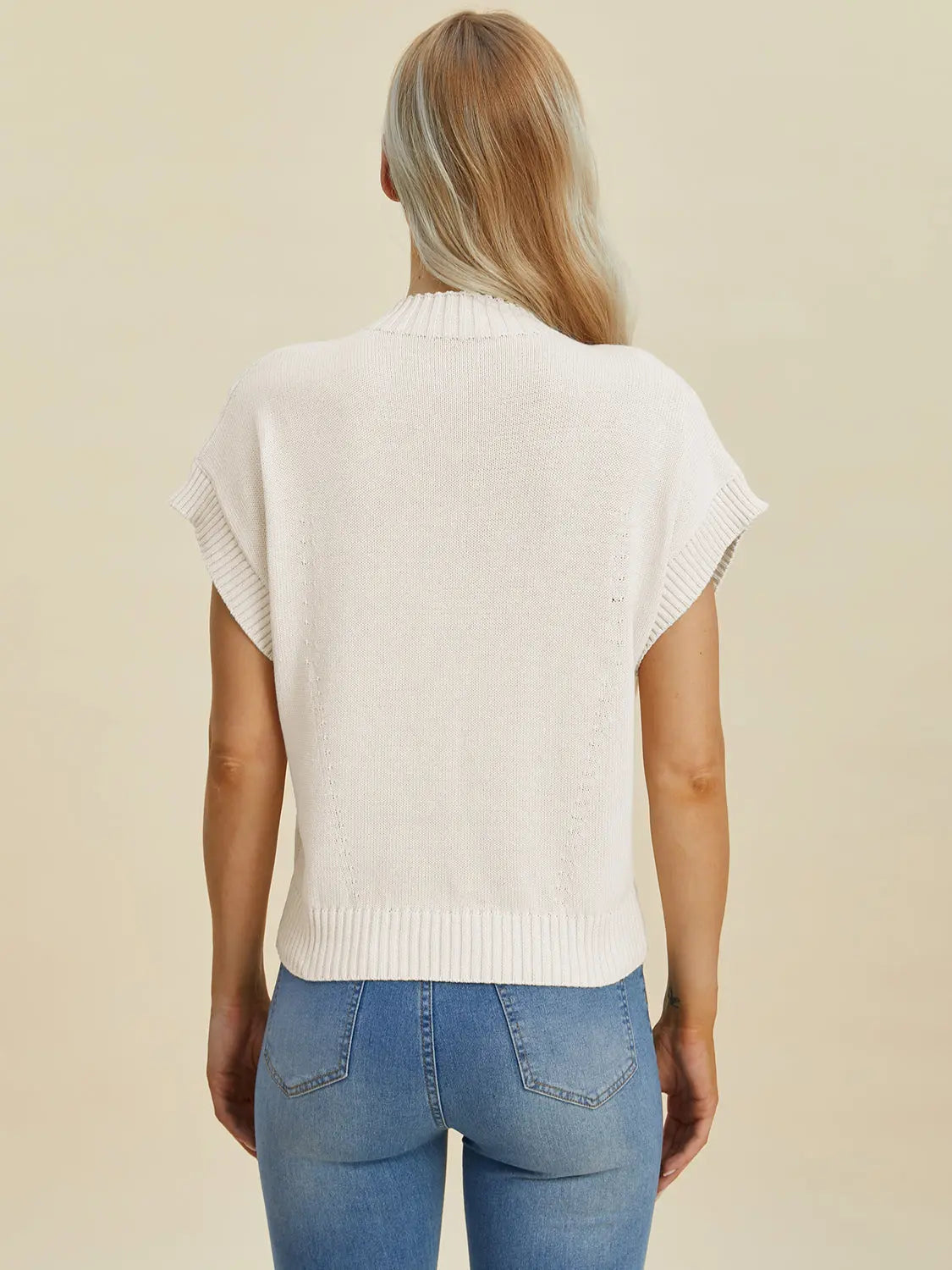 Double Take Full Size Mock Neck Short Sleeve Sweater  