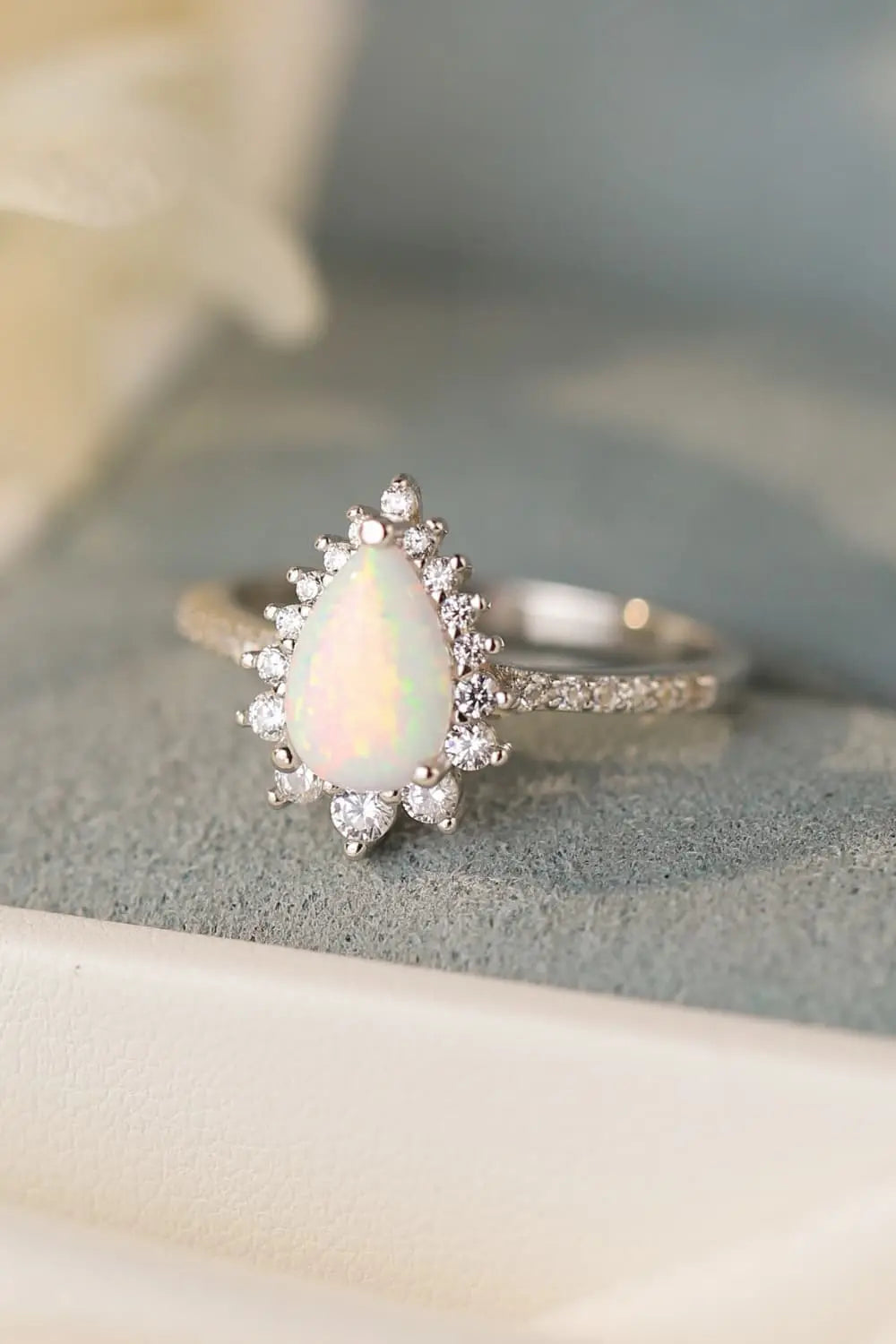 Platinum-Plated Opal Pear Shape Ring  