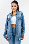 American Bazi Full Size Button Up Distressed Denim Jacket  