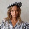 SIMONE Gingham Beret Hat In Black  