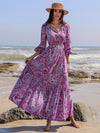 Printed Tie Neck Balloon Sleeve Maxi Dress  