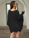 Full Size Boat Neck Lantern Sleeve Openwork Knit Top  