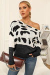 Full Size Two-Tone Boat Neck Sweater  