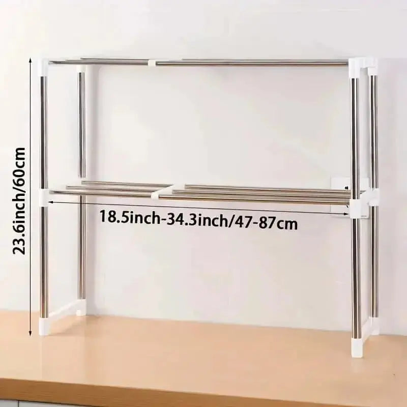 1 set Adjustable Stainless Steel Microwave Oven Shelf - Detachable Rack for Kitchen