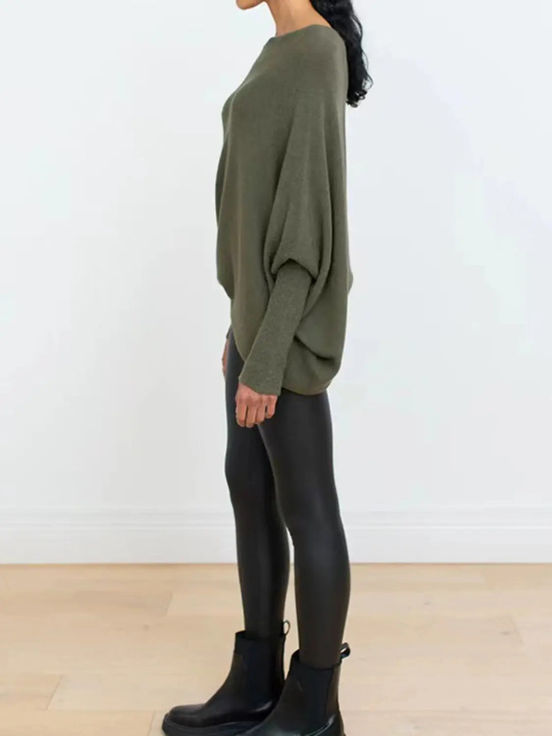 Full Size Boat Neck Batwing Sleeve Knit Top  