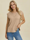 Double Take Full Size Notched Cap Sleeve Knit Top  