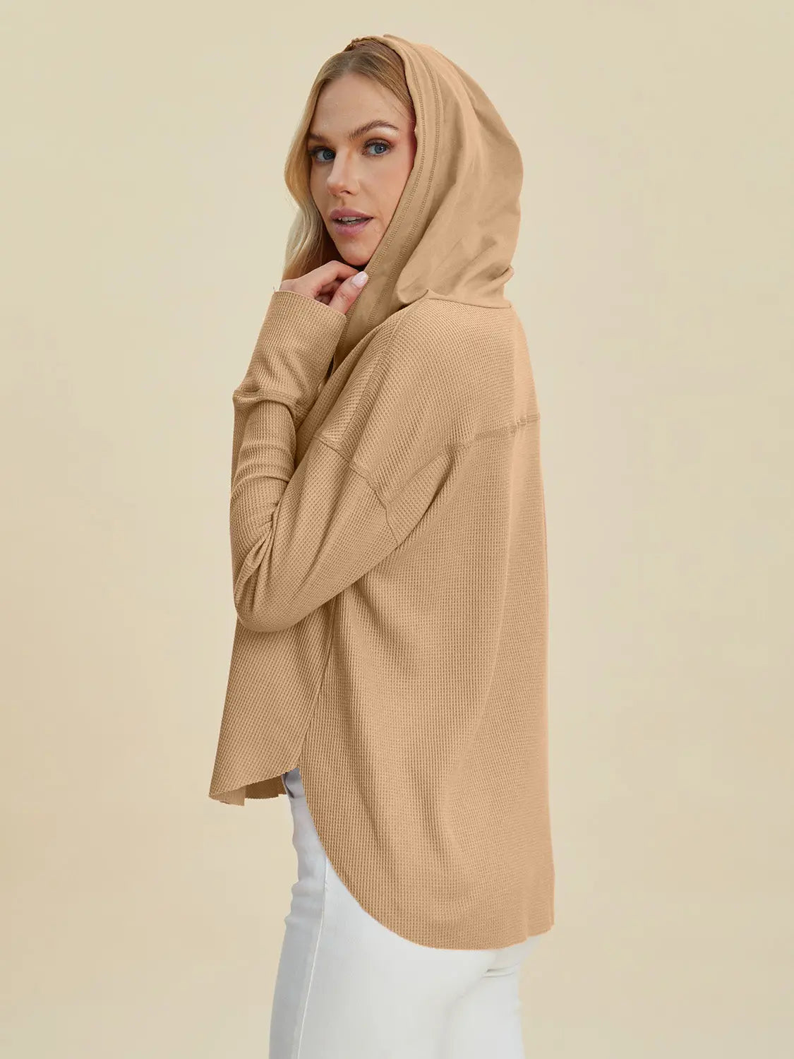 Double Take Full Size High-Low Dropped Shoulder Long Sleeve Hoodie  