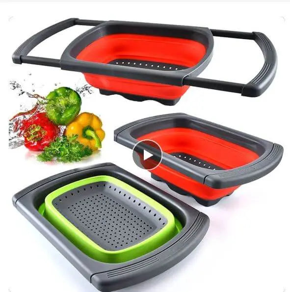 Silicone Collapsible Over The Sink Retractable Colander With Handle