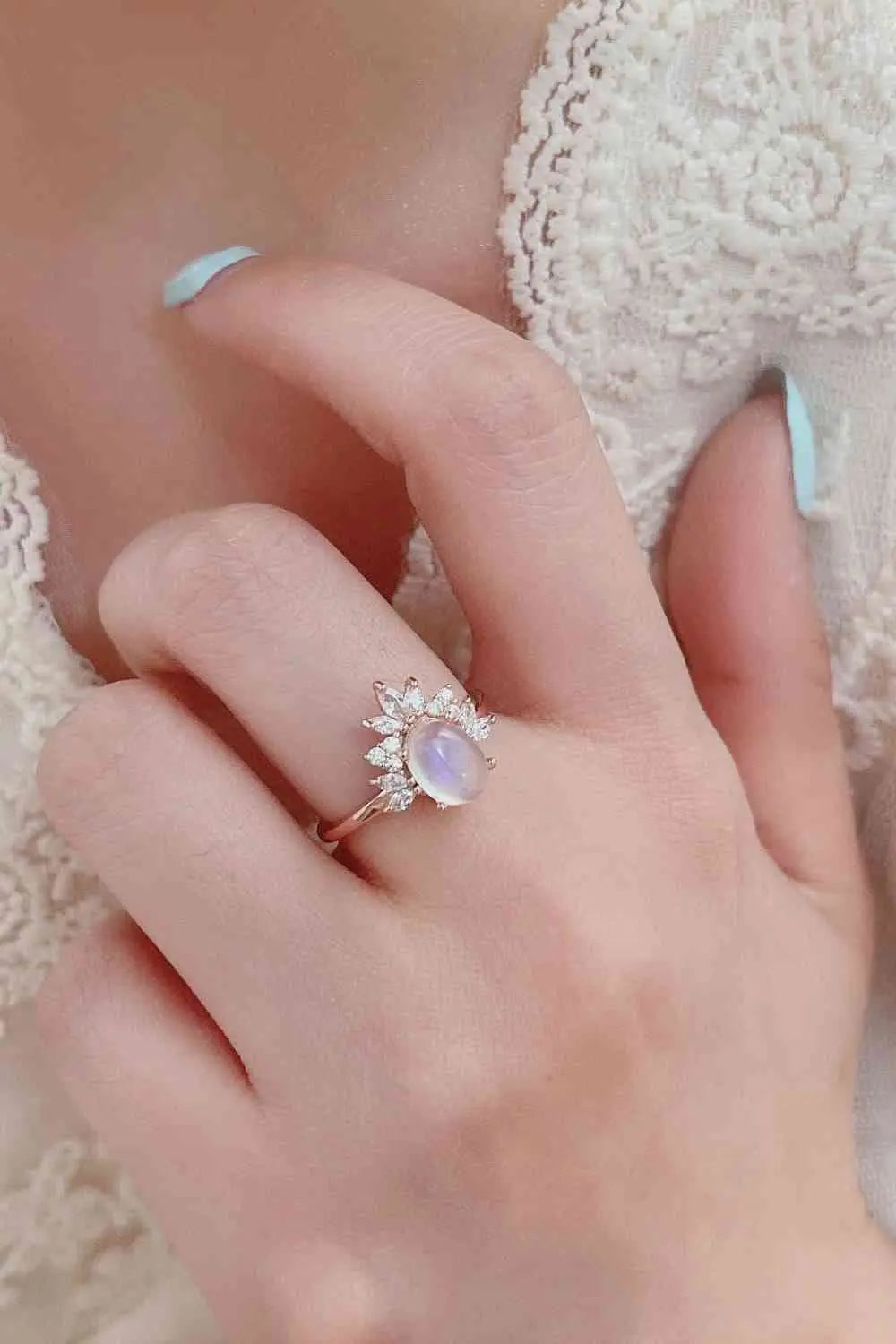 High Quality Natural Moonstone 18K Rose Gold-Plated 925 Sterling Silver Ring