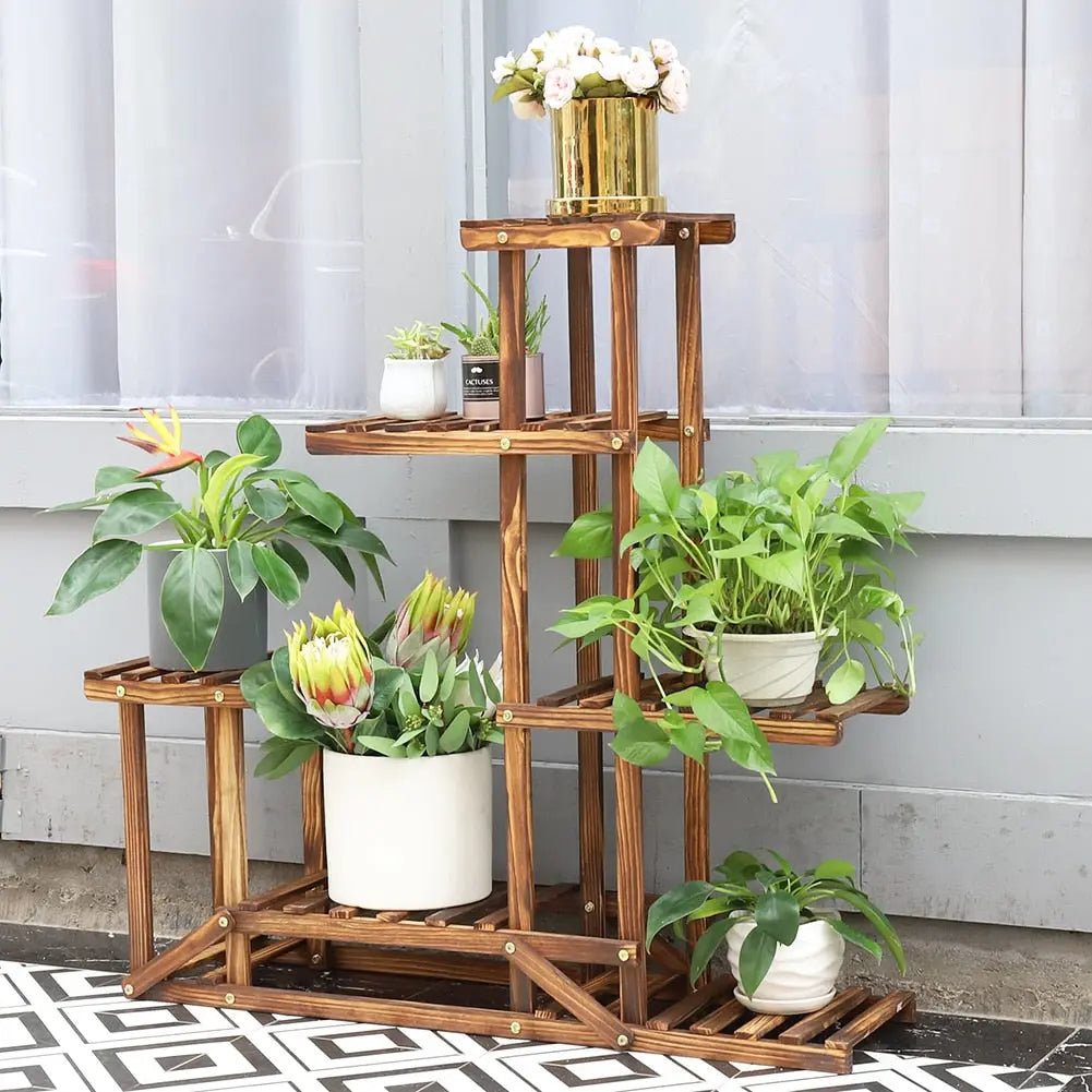 echo-friendly 6 Tier Indoor Wood Plant Stand