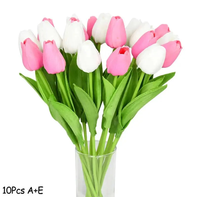 Artificial Tulip Flower Bouquet Stems, 10 Pieces