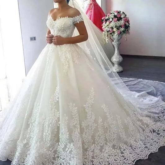 White Off the Shoulder Vestido De Noiva Wedding Dress Custom-made Plus Size Vestidos De Novia Bridal Tulle Mariage