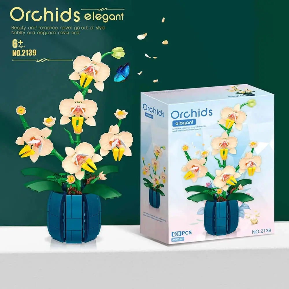 eco-freindly Orchid Building Blocks - Romantic Flower Bouquet Model for Kids Girls Gift