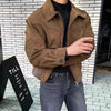 Elegant Solid Brown Coat Men's Spring Autumn High-end Loose Lapel Plush Top Winter Zipper