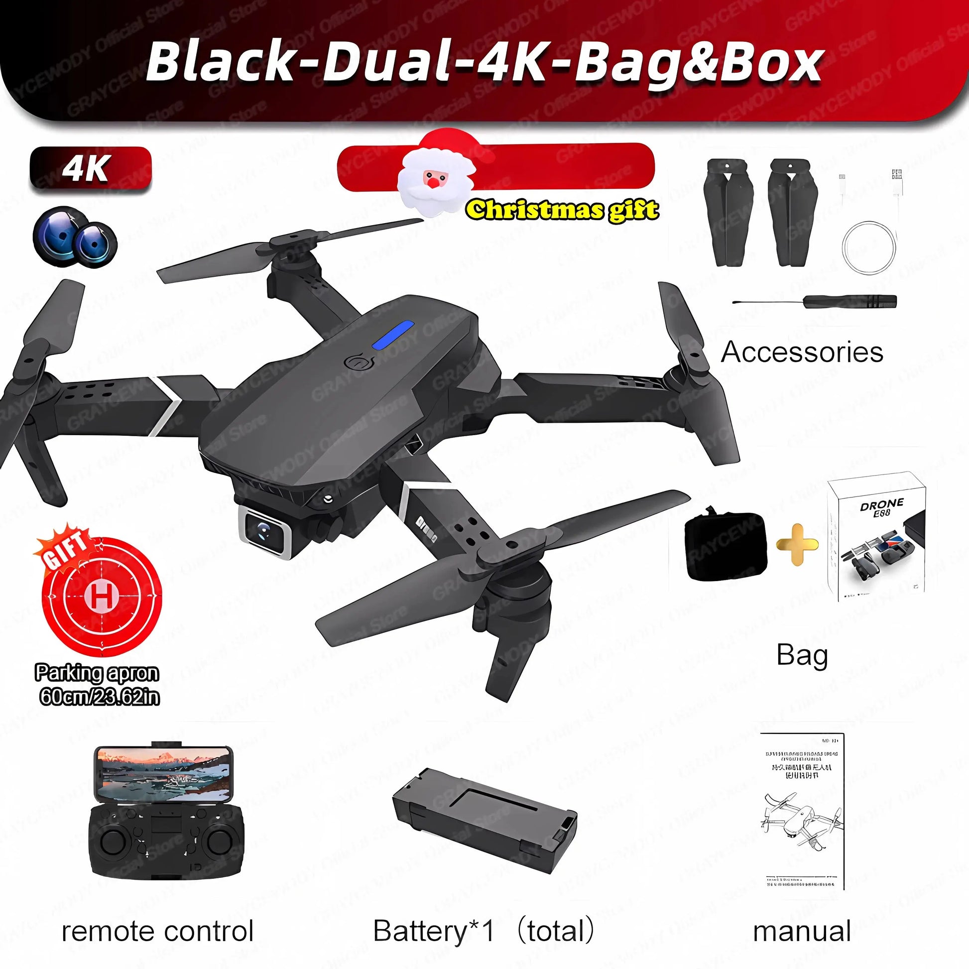 New RC 4K Professional Drone With 1080P Wide Angle Dual  Camera GRAYCEWODY Official Store