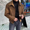 Elegant Solid Brown Coat Men's Spring Autumn High-end Loose Lapel Plush Top Winter Zipper