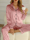 Solid Pajama Set Long Sleeve Button Up Lapel Top & Pants Pj Set Women's Sleepwear & Loungewear