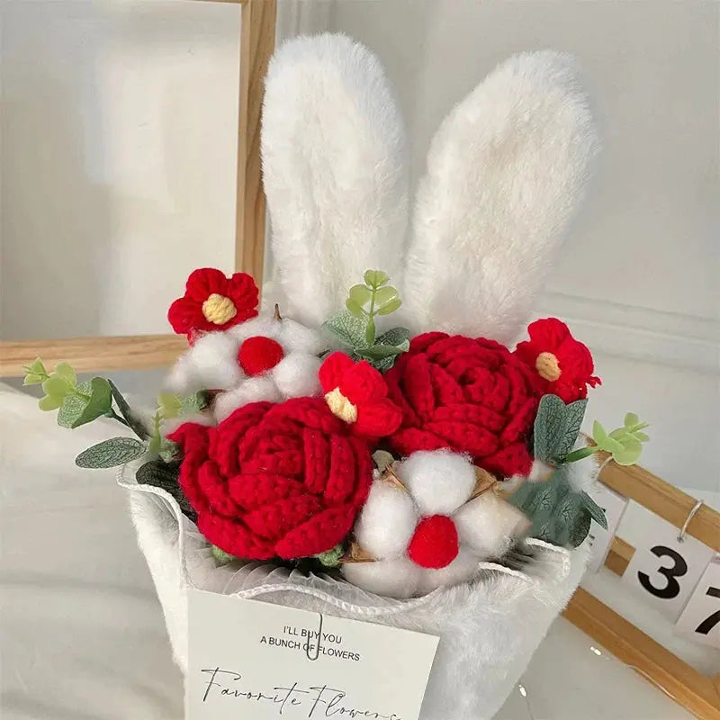 echo-friendly Finished Crochet Knitted Flowers Bouquet Cute Rose For Gift and Decor