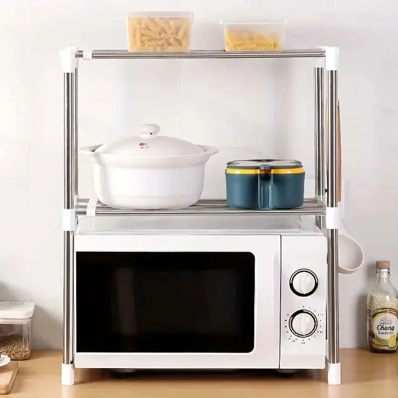 1 set Adjustable Stainless Steel Microwave Oven Shelf - Detachable Rack for Kitchen