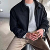 Elegant Solid Brown Coat Men's Spring Autumn High-end Loose Lapel Plush Top Winter Zipper